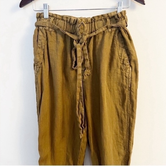 Free People Paperbag Pants Straight Leg Linen Cuffed Leg Tie Belt Size Small - Picture 2 of 11